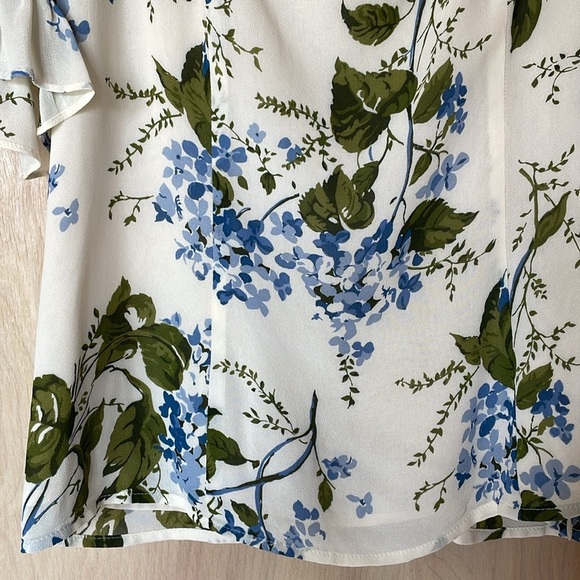 Reformation Constance Top Blue White Floral Puff Sleeve Blouse Size 12 - Picture 8 of 14